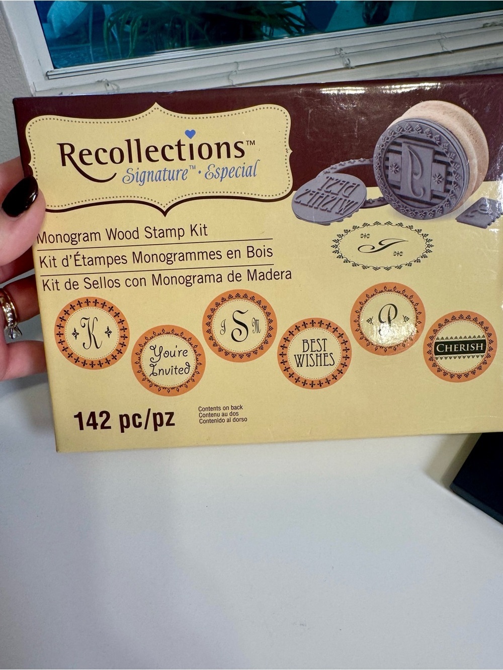 Recollections Monogram Wood Stamp Kit - Cream and Brown Accents